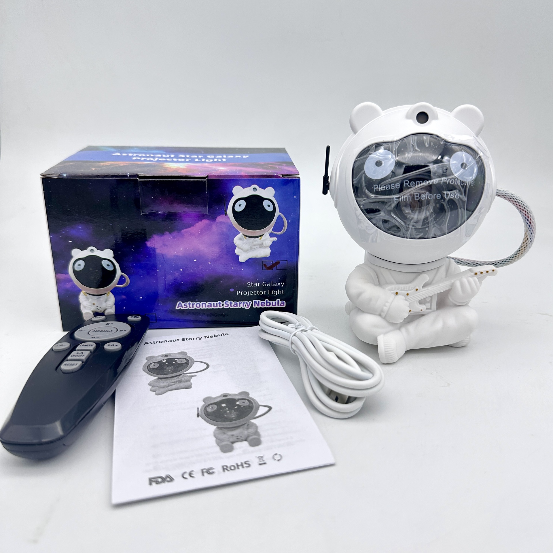 坐姿宇航员星空投影灯抱吉他抱星星小夜灯星云激光氛围灯摆件礼物